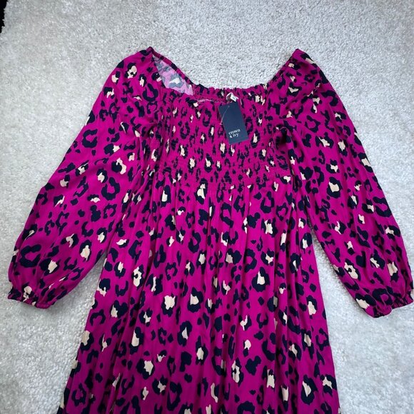 Crown & Ivy Leopard Print Smocked Front Maxi Dress Pink Navy Large NEW - Picture 8 of 10